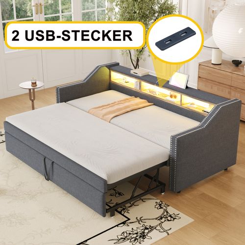 Canapé-lit 90/180x190 Cm Avec Structure Gigogne Tissu Gris Foncé