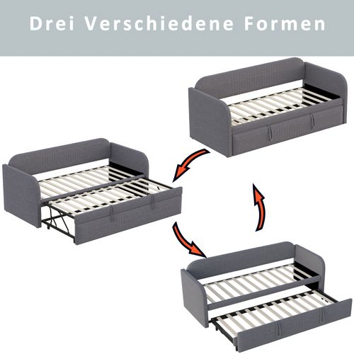 Canapé-lit 90x190 Cm Avec Structure Extensible 180x190 Cm Tissu Lin Gris