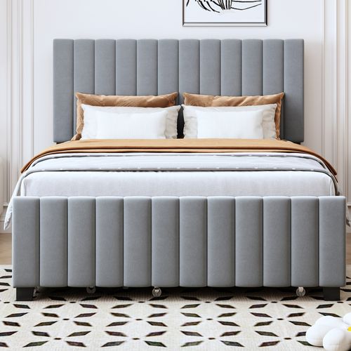 Lit Gigogne140x190 Cm Avec 2 Tiroirs Tissu Velours Gris