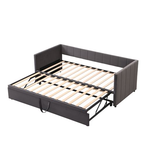 Lit Structure Gigogne 90x200 Cm Avec Mdf Tissu Velours Gris