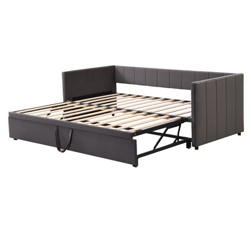 Lit Structure Gigogne 90x200 Cm Avec Mdf Tissu Velours Gris