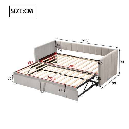 Canapé-lit 90x200 Cm Avec Structure Extensible 180x200 Cm Tissu Gris
