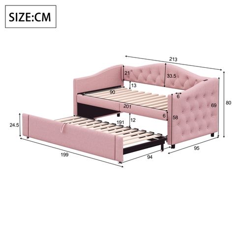 Canapé-lit 90x200 Cm Avec Sommier à Lattes Tissu Rose