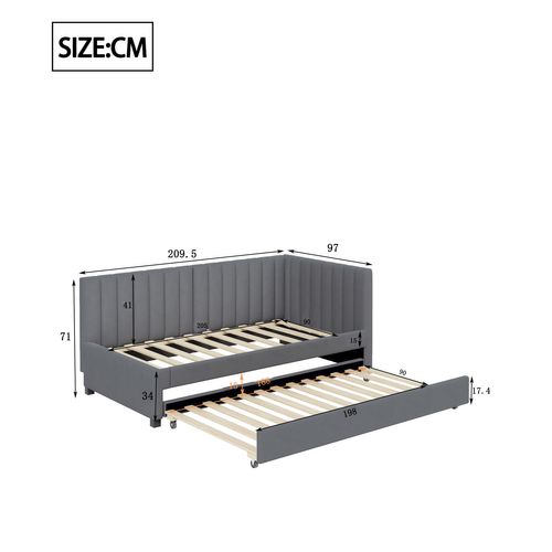 Lit Gigogne 90x200 Cm Avec Tissu Velours Gris