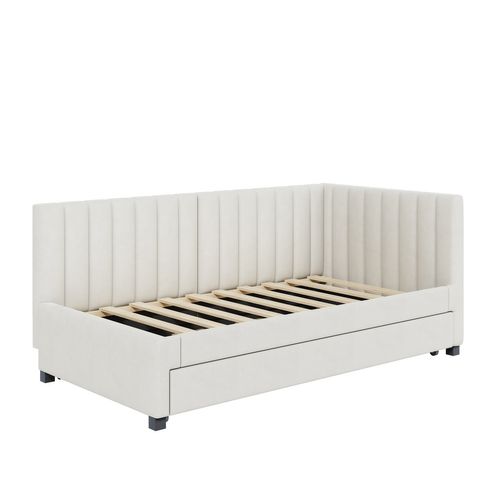Canapé-lit 90x200 Cm Avec Structure Gigogne Tissu Velours Beige