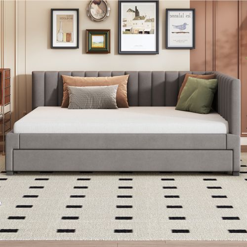 Lit Gigogne 140x200 Cm Avec  Tissu Velours Gris