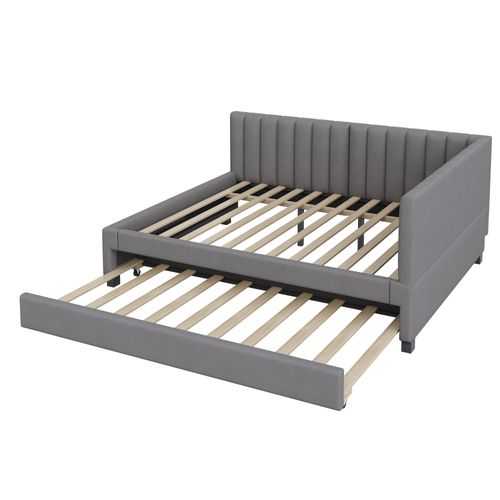 Lit Gigogne 140x200 Cm Avec  Tissu Velours Gris