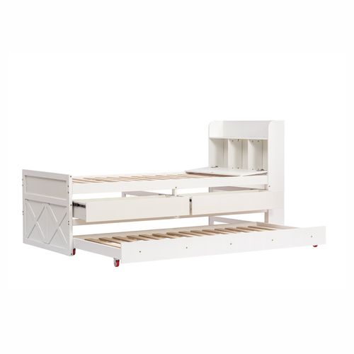 Lit Gigogne 90x190 Cm Avec  Structure En Bois Massif Blanc
