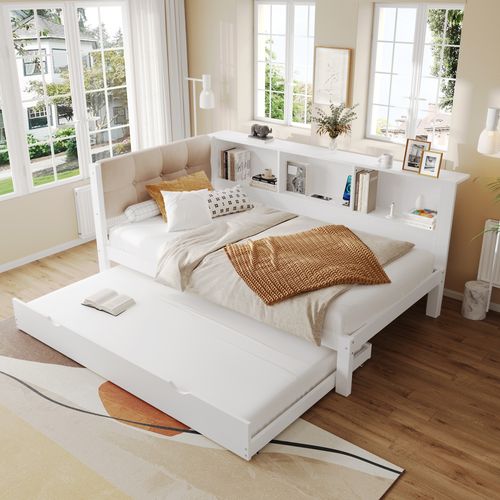 Lit Gigogne 90x200 Cm Avec  Couchage Extensible Blanc