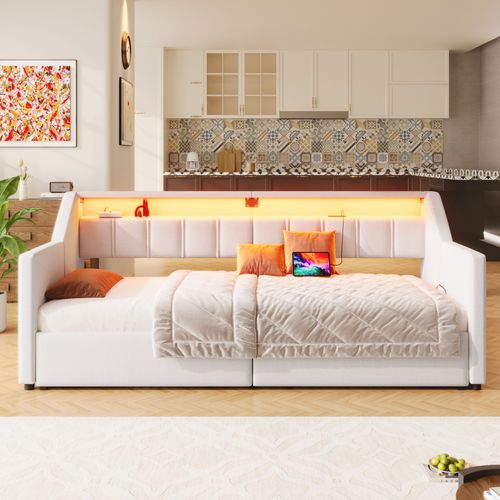 Lit Gigogne 90x200 Cm Avec  Couchage Extensible Beige