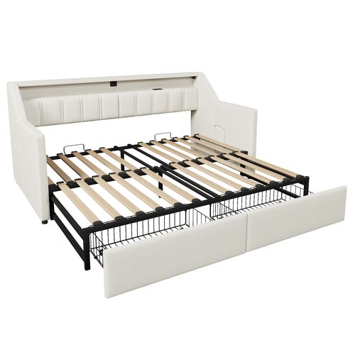 Lit Gigogne 90x200 Cm Avec  Couchage Extensible Beige