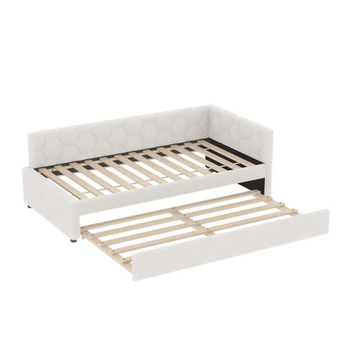 Lit Gigogne 90x200 Cm Avec Sommier à Lattes Velours Blanc