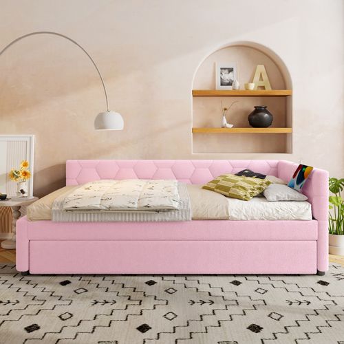 Lit Gigogne90x200 Cm Avec Velours Rose