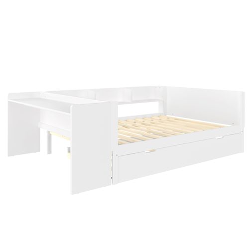 Lit Gigogne 140x200 Cm Avec  Bureau Intégré Blanc