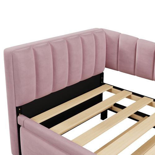 Lit Gigogne 90x200 Cm Avec  Réglable Velours Rose