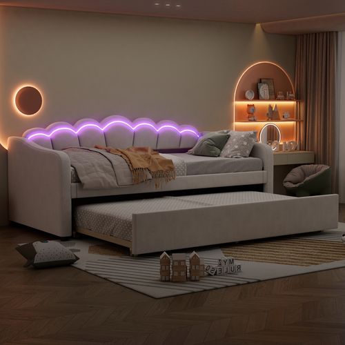 Canapé-lit 90x200 Cm Avec Lit Gigogne Beige