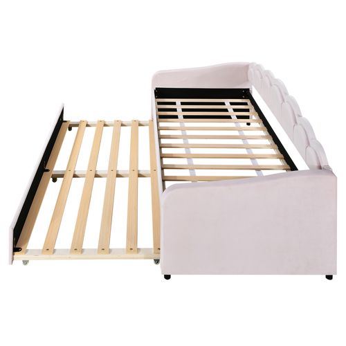 Lit Gigogne 90x200 Cm Avec Coulissant Velours Rose