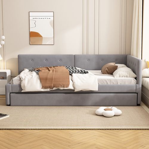 Lit Gigogne 90x200 Cm Avec   En Velours Gris