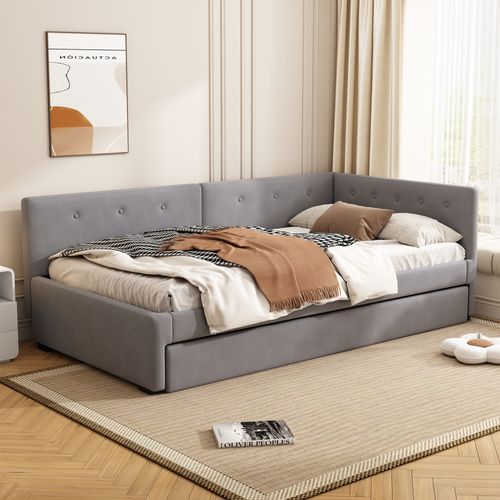 Lit Gigogne 90x200 Cm Avec   En Velours Gris