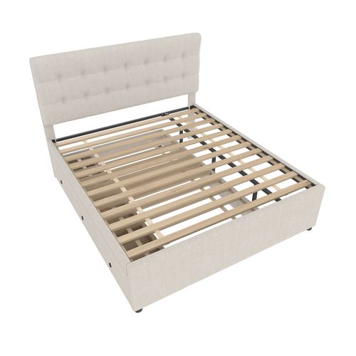 Lit Coffre 140x200 Cm Avec Lit Gigogne Tissu Beige