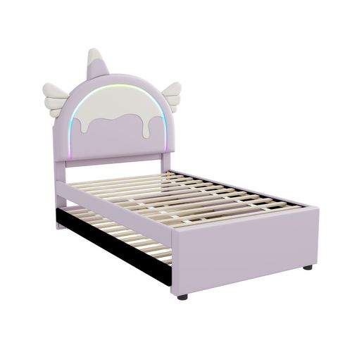 Lit Simple 90x200 Cm Avec Lit Gigogne à Roulettes Violet