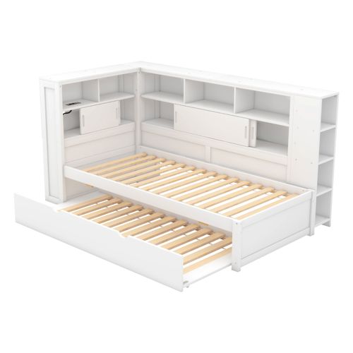 Lit Simple 90x200 Cm Avec Lit Gigogne Et Rangements Blanc