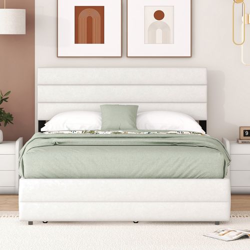 Lit Coffre 140x200 Cm Avec Lit Gigogne Beige