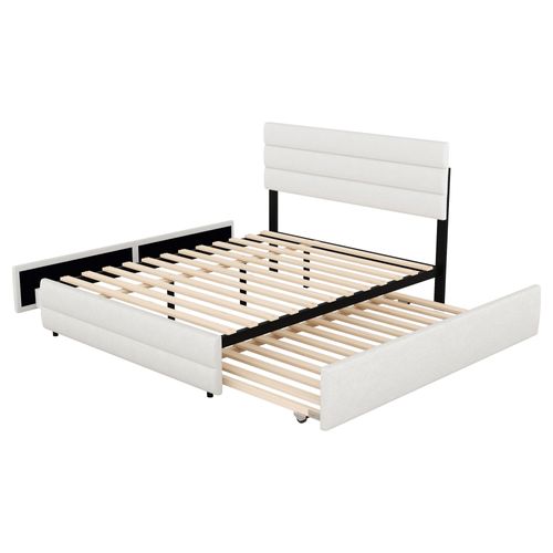 Lit Coffre 140x200 Cm Avec Lit Gigogne Beige