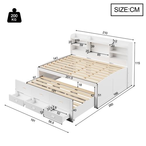 Lit Double 140x200 Cm Avec Lit Gigogne Blanc