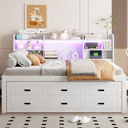 Lit Double 140x200 Cm Avec Lit Gigogne Blanc