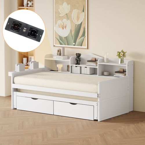 Lit Simple 90x200 Cm Avec Lit Gigogne Blanc