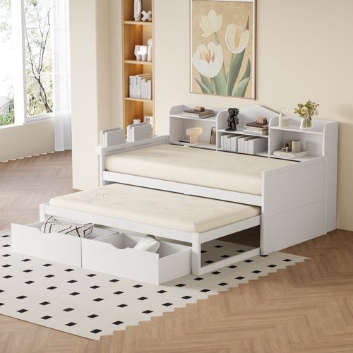 Lit Simple 90x200 Cm Avec Lit Gigogne Blanc