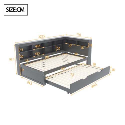 Canapé-lit 90x200 Cm Avec Lit Gigogne 90x190 Gris