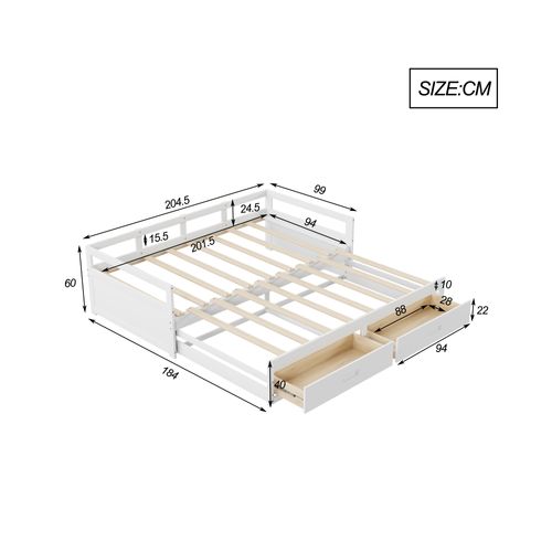 Lit Double 90/180x200 Cm Avec Structure Extensible Blanc