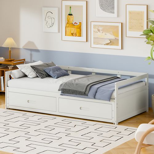 Lit Double 90/180x200 Cm Avec Structure Extensible Blanc