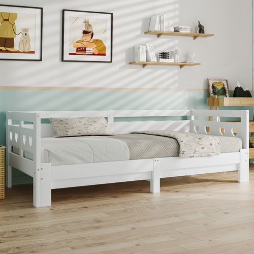 Lit Simple 90x200 Cm Avec Cadre Extensible Blanc Forme Cœur
