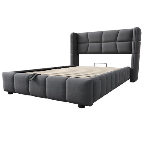 Lit Coffre 90x200 Cm Avec Structure En Métal Tissu Gris