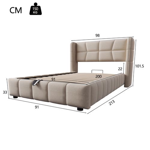 Lit Coffre 90x200 Cm Avec Structure En Métal Tissu Beige