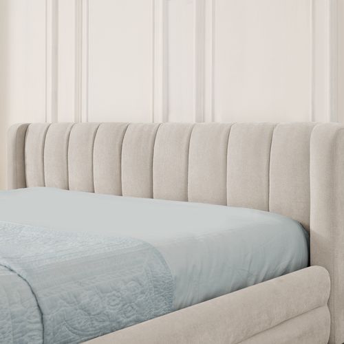 Lit Coffre 140x200 Cm Avec 4 Tiroirs De Rangement Tissu Chenille Beige