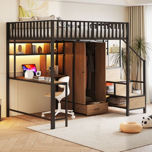 Lit Mezzanine 140x200 Cm Avec Structure Métallique Noir