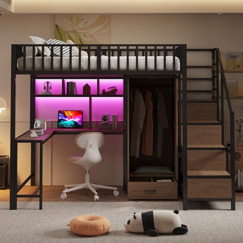 Lit Mezzanine 140x200 Cm Avec Structure Métallique Noir