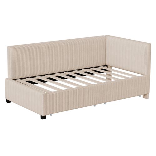 Lit Rembourré 90x200 Cm Avec 2 Tiroirs De Rangement Tissu Beige