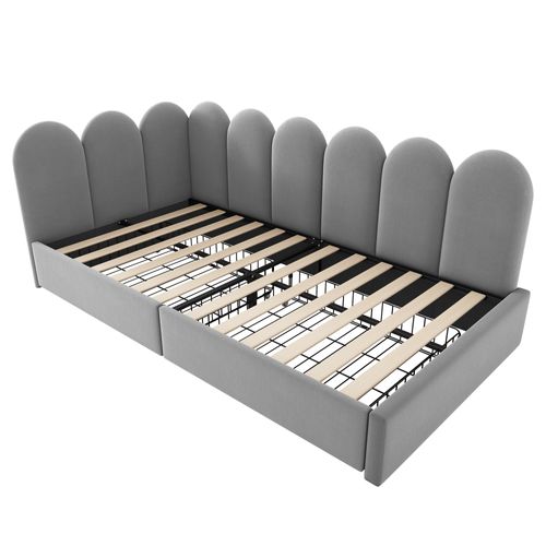 Lit Coffre 90x190 Cm Avec 2 Tiroirs De Rangement En Velours Gris