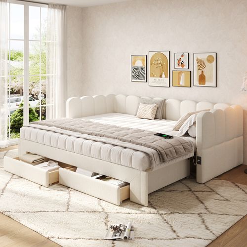 Canapé-lit 90x200 Cm Avec Structure Extensible Beige