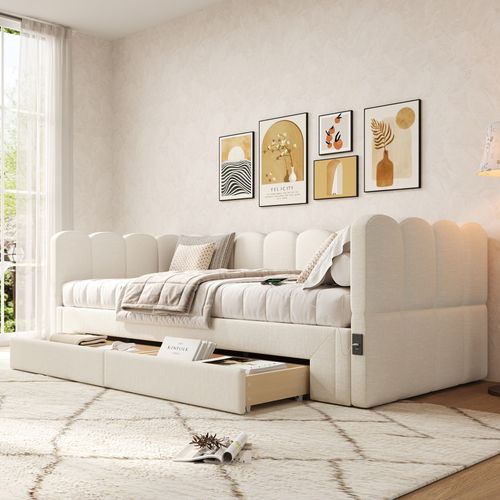 Canapé-lit 90x200 Cm Avec Structure Extensible Beige