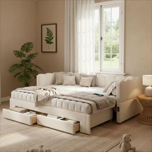 Canapé-lit 90x200 Cm Avec Structure Extensible Beige