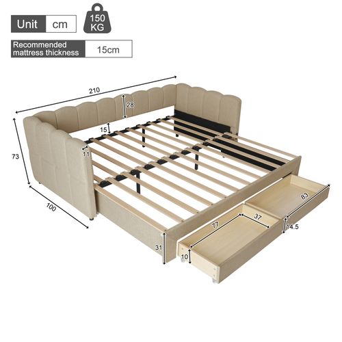 Canapé-lit 90x190 Cm Avec Couchage Extensible 180x190 Cm Chenille Beige