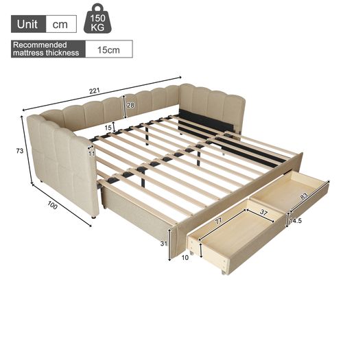 Lit Simple 90x200 Cm Avec Structure Extensible En Lit 180x200 Cm Beige En Chenille