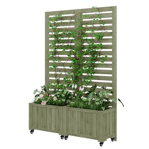 Pflanzkübel Sur Roulettes 102,5x32x152,5 Cm Avec Treillis Pour Plantes Grimpantes