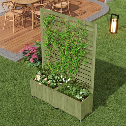 Pflanzkübel Sur Roulettes 102,5x32x152,5 Cm Avec Treillis Pour Plantes Grimpantes